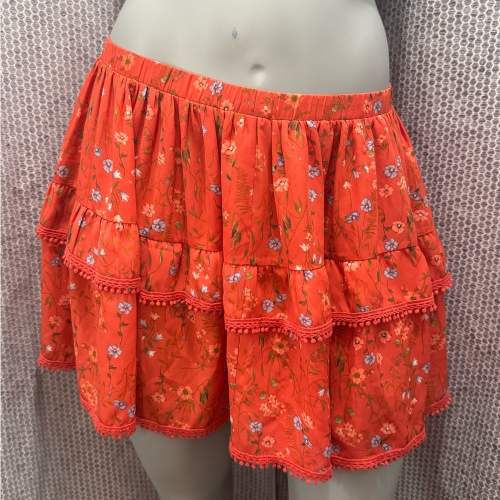 Chic Floral Skater Skirt - Orange